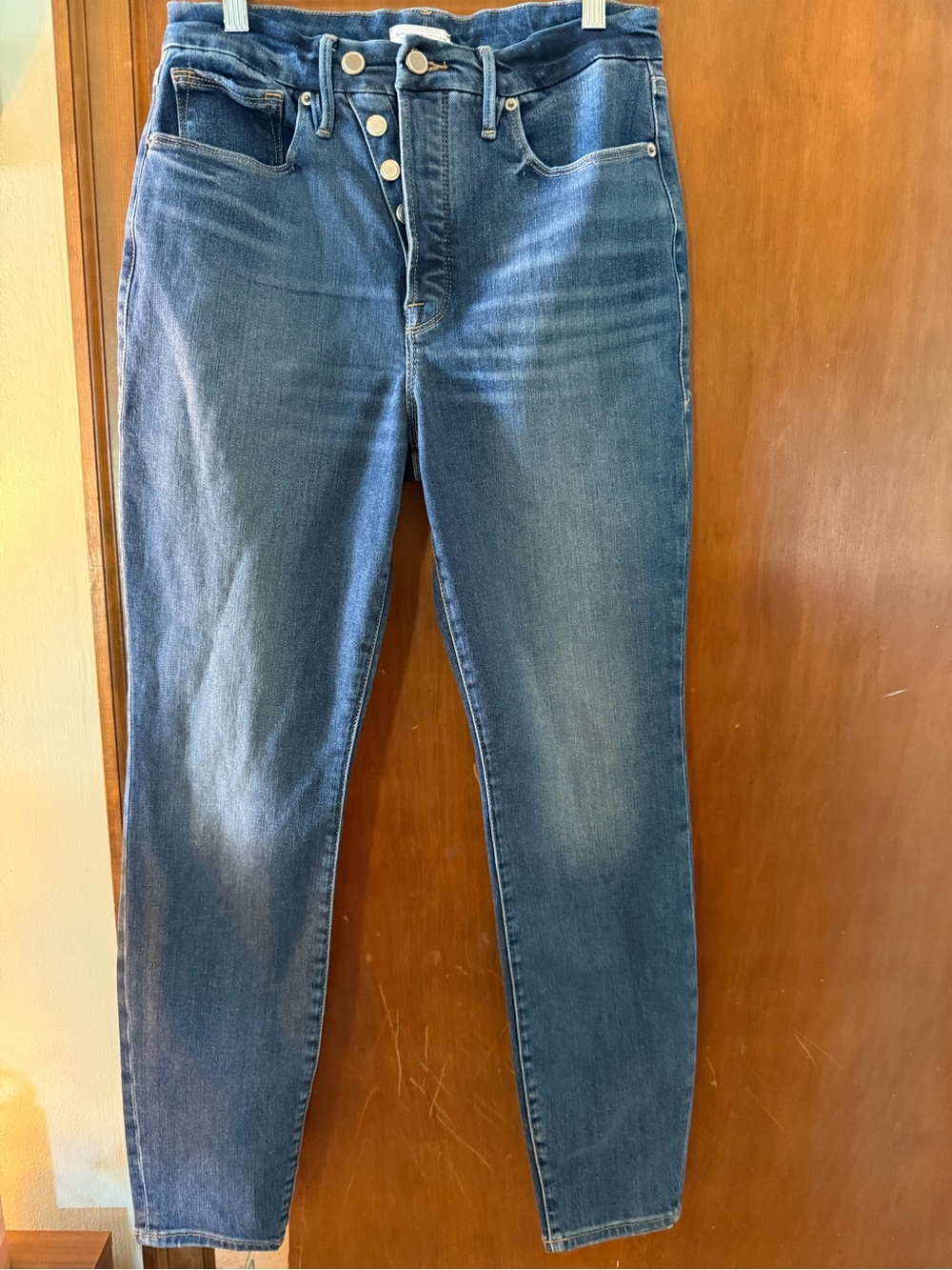 Good American Skinny High-Rise Button-Fly and zip Jeans - Blue